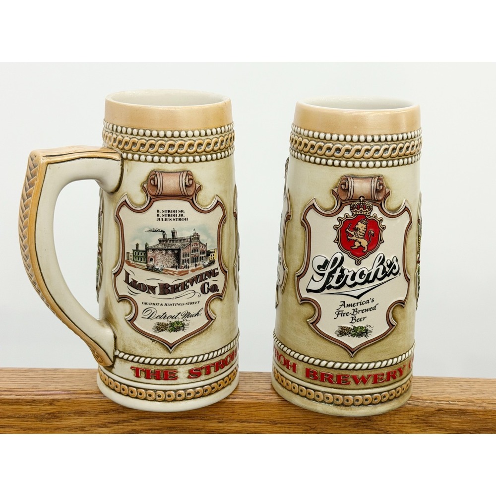 Vintage Stroh Brewery Beer Steins Set of 2 Heritage Series III #80370 #46893 - Picture 2 of 13